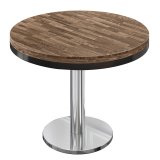 MN | Mesa de comedor maciza para bistró | Redonda | Diámetro 80 x 77 cm | Nuez / Acero inoxidable