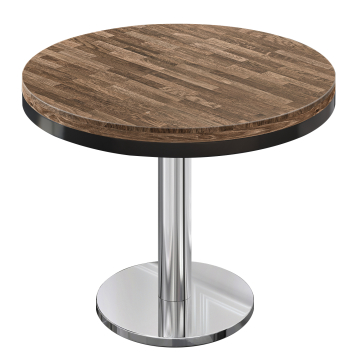 MN | Bistro Massiv Tisch | Rund | Ø 70 x 77 cm | Walnuß / Edelstahl