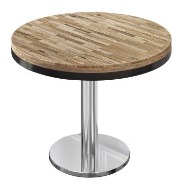 MN | Bistro Massiv Tisch | Rund | Ø 80 x 77 cm | Eiche / Edelstahl
