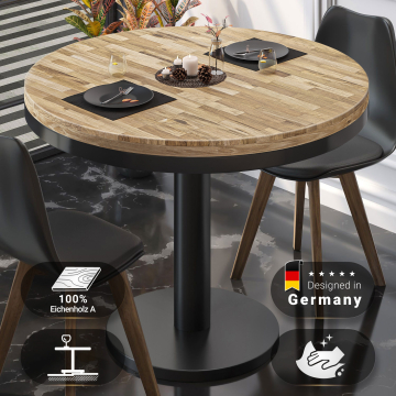 MN | Bistro massieve tafel | rond | Ø 80 x 77 cm | eiken / zwart