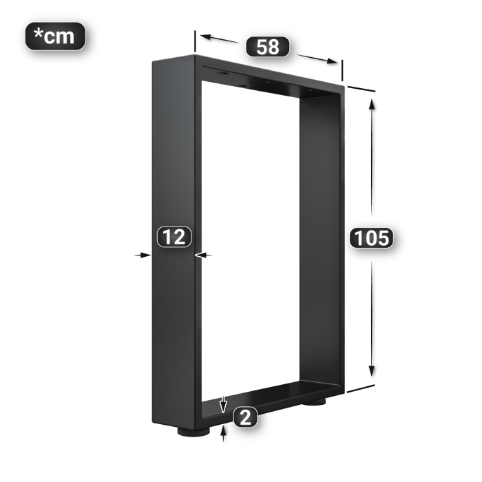 MORENA | U-formede ben til barbord | Sort | Fødder: 12x12cm | B58xH105cm