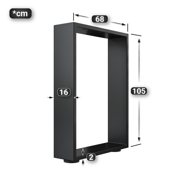 MORENA | U-formede ben til barbord | Sort | Fødder: 16x16cm | B68xH105cm