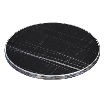 Morelia | Plateau de table Bistro extérieur | Bord chromé | Ø60cm | Marbre noir