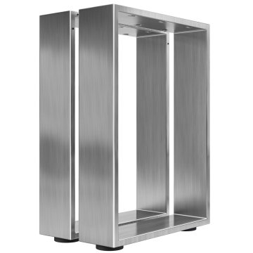 MORENA | Mesa alta con patas en forma de patín | Acero inoxidable | Base: 16x16cm | B68xH105cm