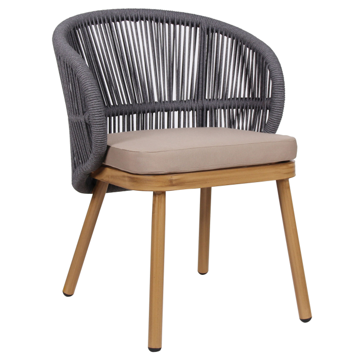 NANCY | Sedia Bistro con terrazza | Grigio scuro | + Cuscino per seduta taupe | Aspetto legno