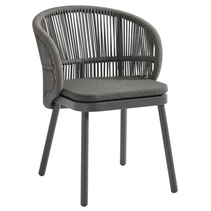 NANCY | Chaise de terrasse Bistro | Gris foncé | + coussin d'assise gris