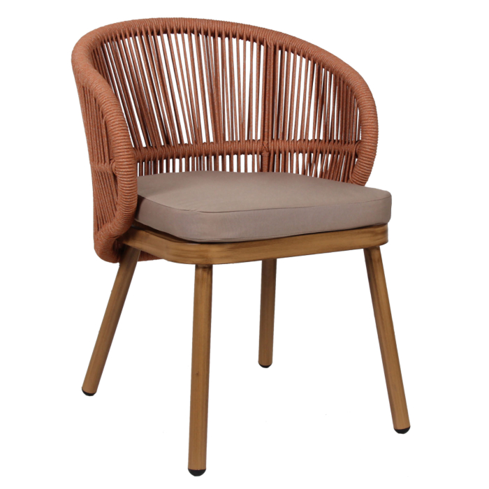 NANCY | Bistro Terrassen Stuhl | Orange | + Sitzkissen Taupe | Holz Optik