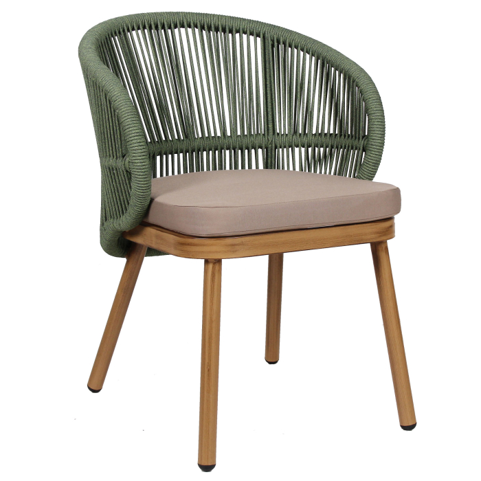 NANCY | Chaise Bistrot Terrasse | Vert | + Coussin d'assise Taupe | Optique bois