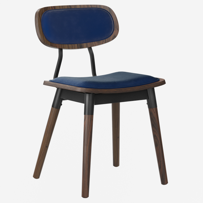 Natalia | Bistro Chaise en Bois | Siège Velours | Bleu