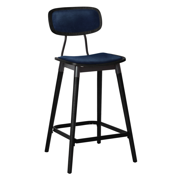 Natalia | Bistro Holz Barhocker | Sitz Samt | Blau