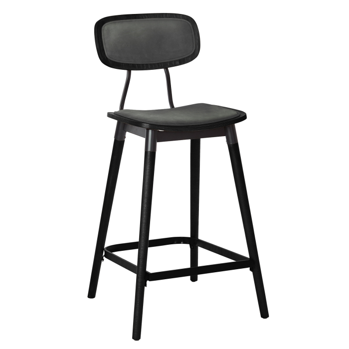 Natalia | Bistro Holz Barhocker | Sitz Samt | Grau