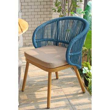 NANCY | Bistro Terrassen Stuhl | Blau | Holz Optik