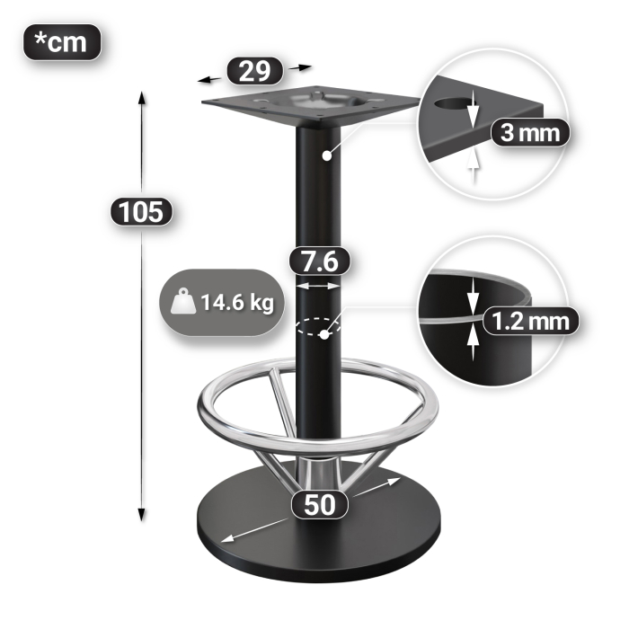 NIZZA FOOT | Bistro Stehtischgestell | Schwarz | Fuß: Ø 50 cm | Höhe: 105 cm | mit Fußring