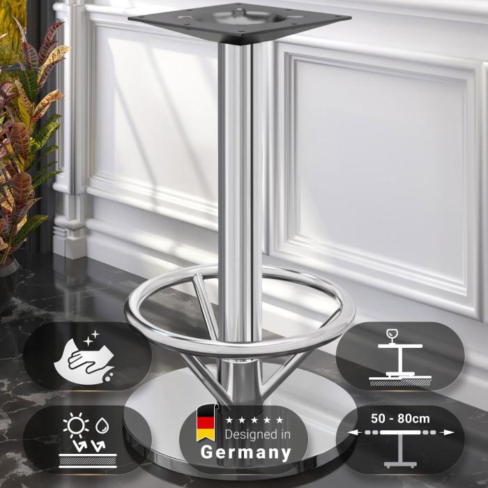 Nizza | Base tavoli alti | Acciaio inox | Piede: Ø 50 cm | Colonna: 7,6 x 105 cm | con anello per i piedi Nizza | Base tavoli alti | Acciaio inox | Piede: Ø 50 cm | Colonna: 7,6 x 105 cm | con anello per i piedi