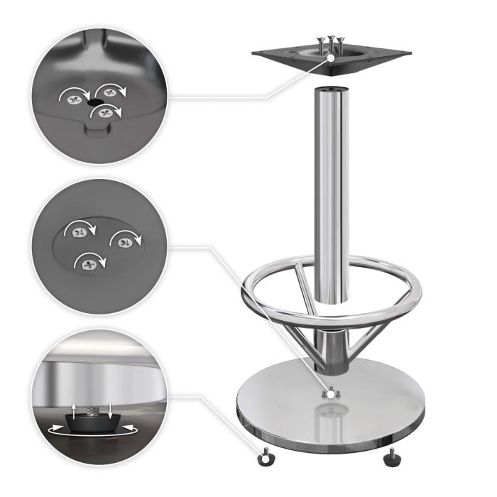 Nizza | Base tavoli alti | Acciaio inox | Piede: Ø 50 cm | Colonna: 7,6 x 105 cm | con anello per i piedi Nizza | Base tavoli alti | Acciaio inox | Piede: Ø 50 cm | Colonna: 7,6 x 105 cm | con anello per i piedi