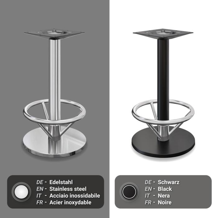 Nizza | Base tavoli alti | Acciaio inox | Piede: Ø 50 cm | Colonna: 7,6 x 105 cm | con anello per i piedi Nizza | Base tavoli alti | Acciaio inox | Piede: Ø 50 cm | Colonna: 7,6 x 105 cm | con anello per i piedi