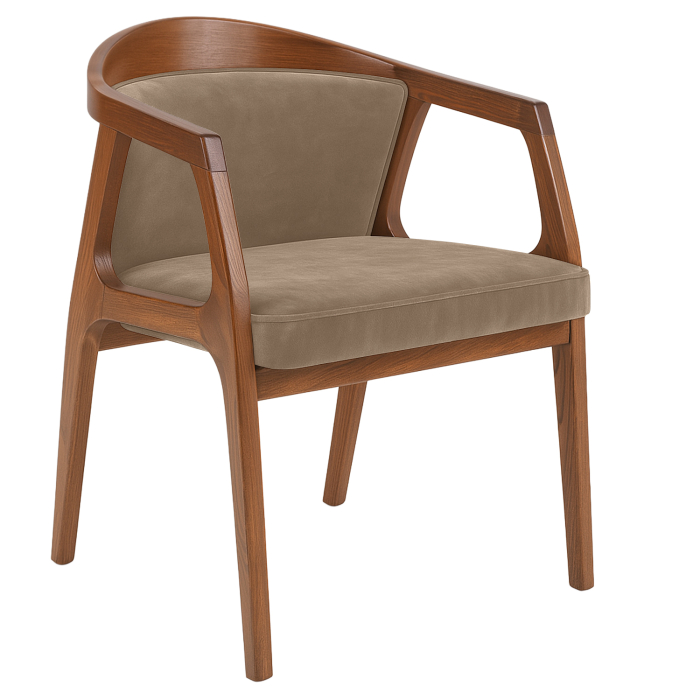 Nova | Bistro Trä Stol | Sammet | Taupe