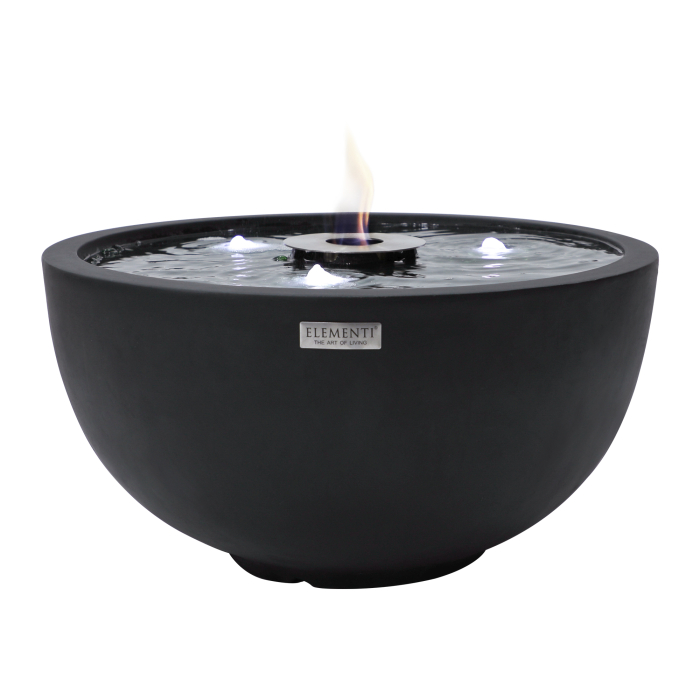 ORBIS  | LED Terrassen Brunnen mit Feuerstelle | Ø:H 68 x 36 cm | Beton | Schwarz