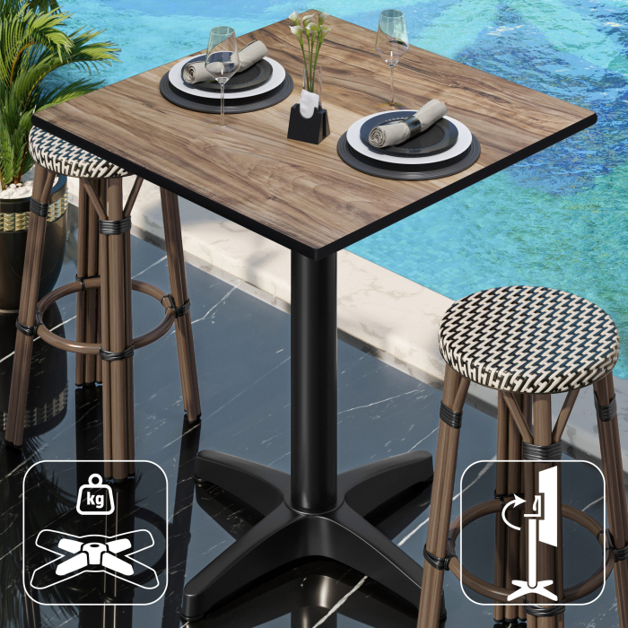 CPBL | HPL Compact Bistro Stand Table | 60 x 60 x 110 cm | Foldable + Extra Weight | Sheesham / Black