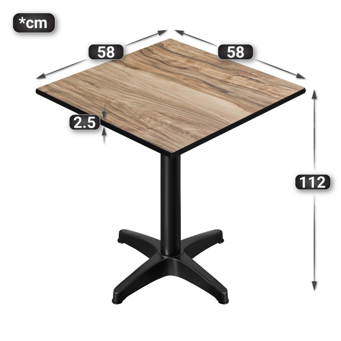 CPBL | HPL Compact Bistro Stand Table | 60 x 60 x 110 cm | Foldable + Extra Weight | Sheesham / Black