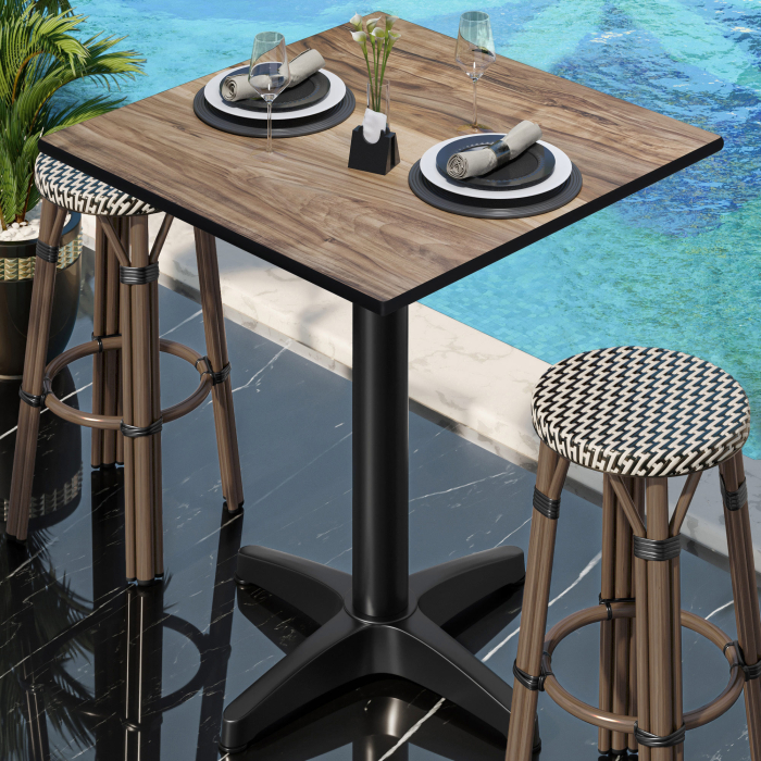 CPBL | HPL Compact Bistro Stand Table | 60 x 60 x 110 cm | Foldable + Extra Weight | Sheesham / Black