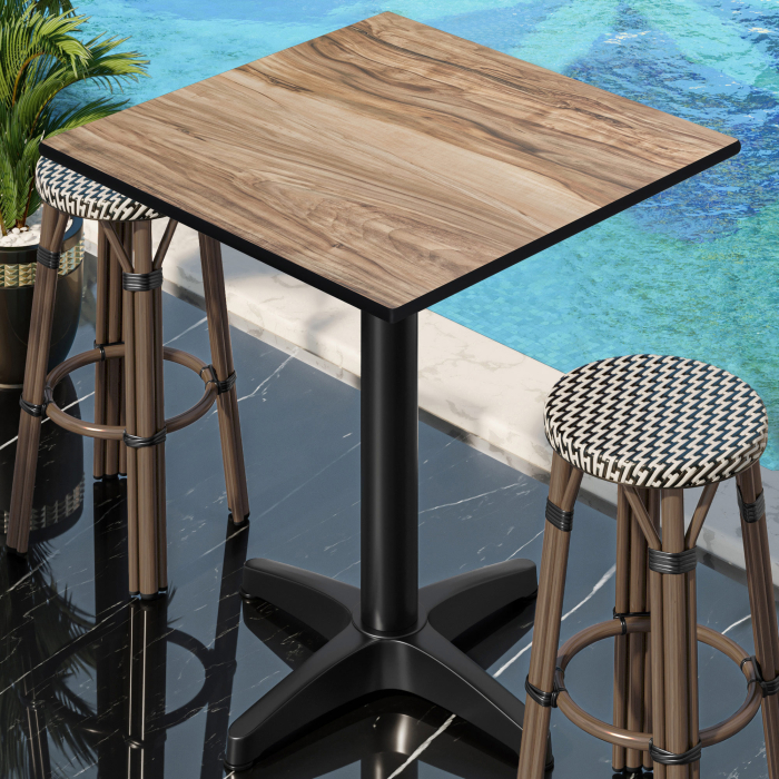 CPBL | HPL Compact Bistro Stand Table | 60 x 60 x 110 cm | Foldable + Extra Weight | Sheesham / Black