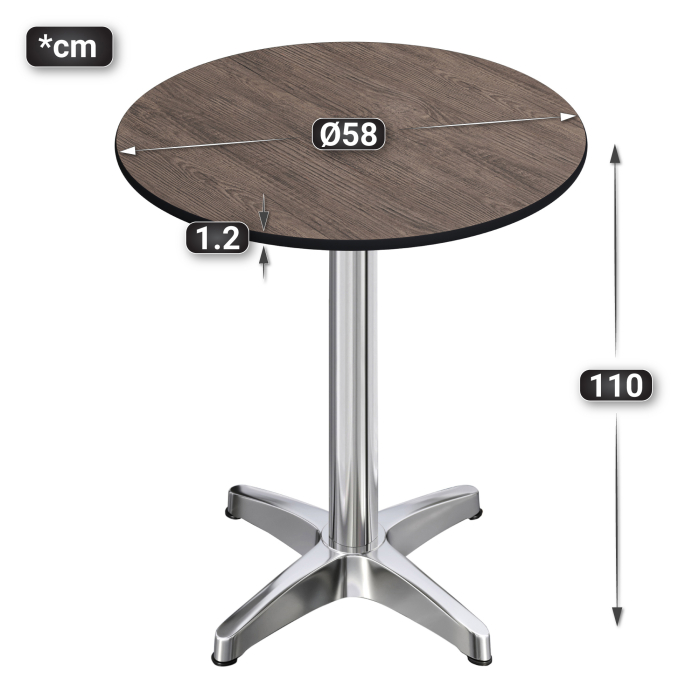 CPBL | HPL Compact Bistro Höjdbord | Ø 60 x 110 cm | Fällbar + Extra vikt | Ljus Wenge / Aluminium