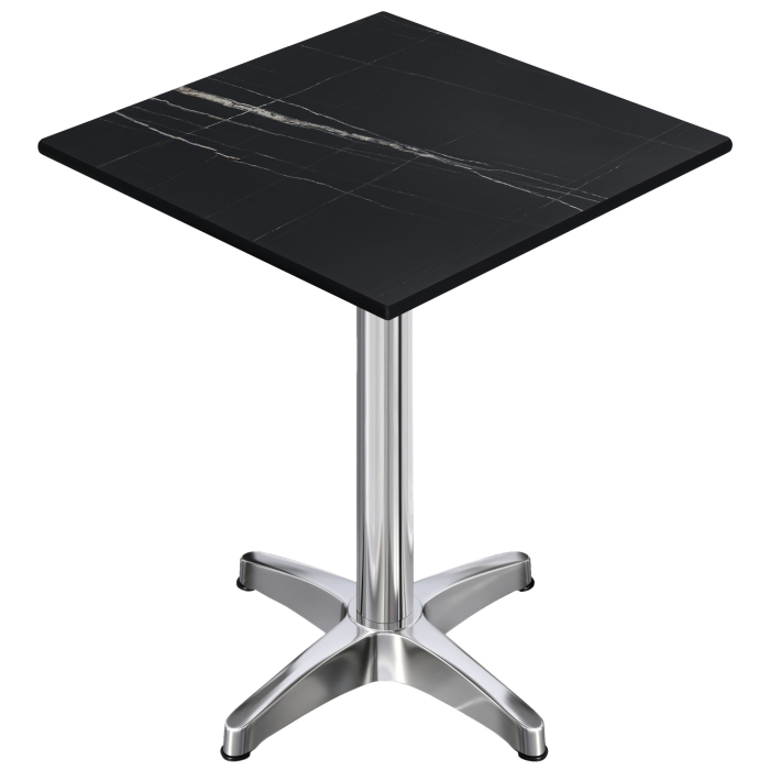 CPBL | HPL Compact Bistro Tavolo Alto | 70 x 70 x 110 cm | Pieghevole + Peso Aggiuntivo | Marmo Nero / Alluminio