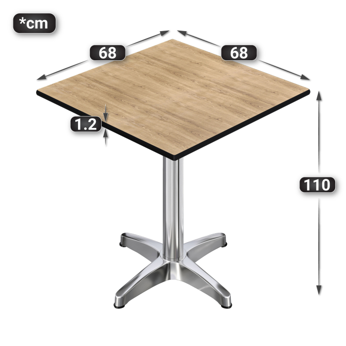 CPBL | HPL Mesa alta Compact Bistro | 70 x 70 x 110 cm | + peso adicional | Roble / Aluminio
