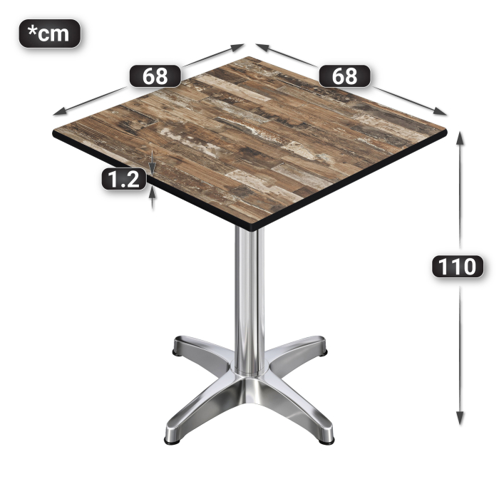 CPBL | HPL Compact Bistro Stół Wysoki | 70 x 70 x 110 cm | + Dodatkowy ciężar | Vintage Old / Aluminium