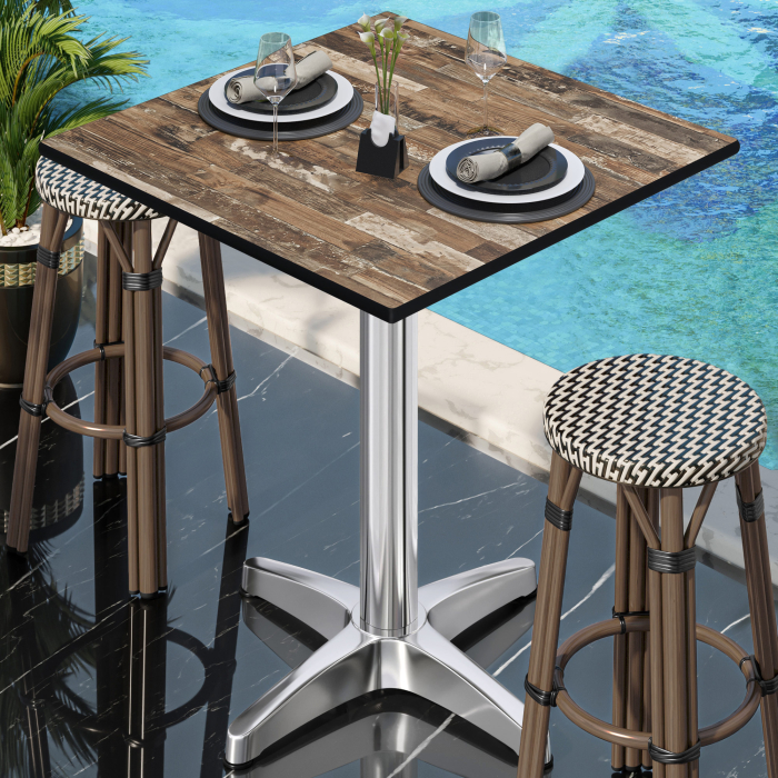 CPBL | HPL Compact Bistro Stół Wysoki | 70 x 70 x 110 cm | + Dodatkowy ciężar | Vintage Old / Aluminium