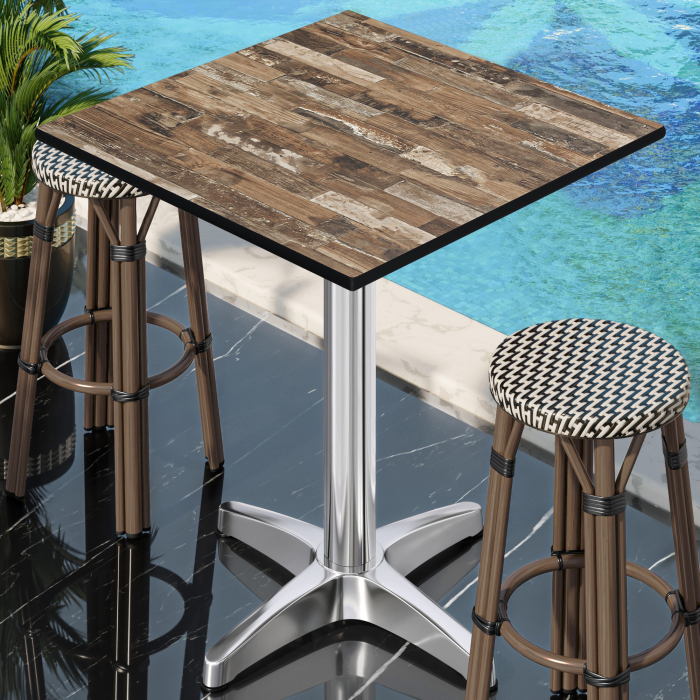 CPBL | HPL Compact Bistro Stół Wysoki | 70 x 70 x 110 cm | + Dodatkowy ciężar | Vintage Old / Aluminium