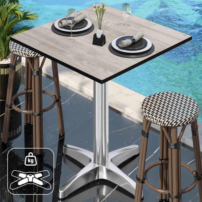 CPBL | HPL Kompakt Bistro Ståbord | 70 x 70 x 110 cm | + Ekstra vekt | Eik Hvit / Aluminium