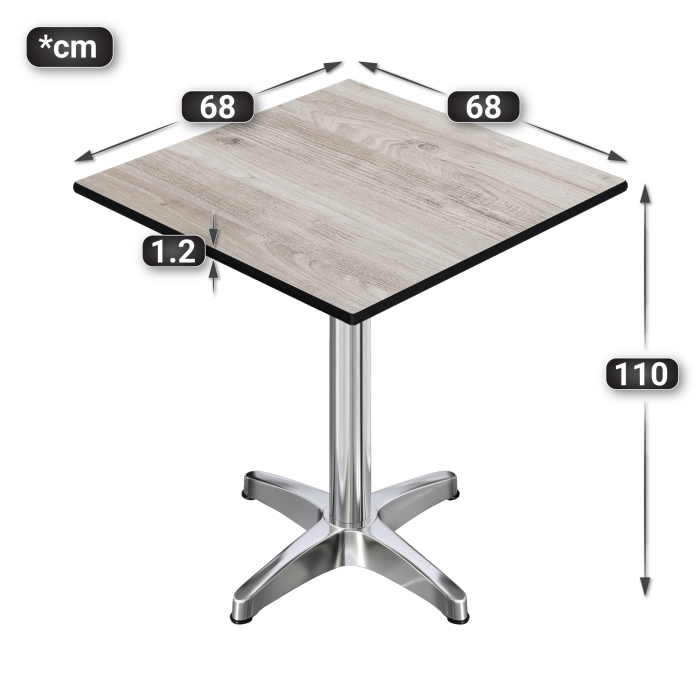CPBL | HPL Kompakt Bistro Ståbord | 70 x 70 x 110 cm | + Ekstra vekt | Eik Hvit / Aluminium