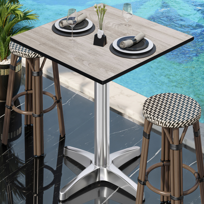 CPBL | HPL Kompakt Bistro Ståbord | 70 x 70 x 110 cm | + Ekstra vekt | Eik Hvit / Aluminium