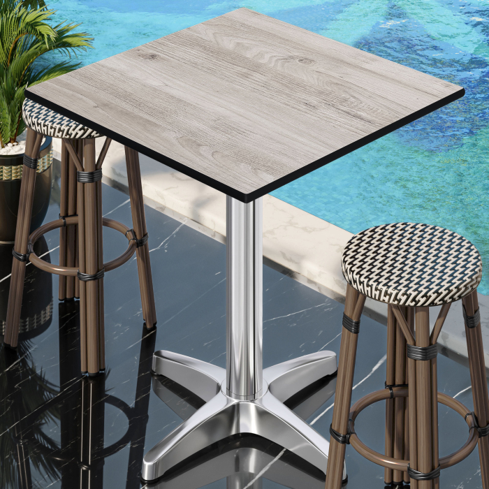 CPBL | HPL Kompakt Bistro Ståbord | 70 x 70 x 110 cm | + Ekstra vekt | Eik Hvit / Aluminium