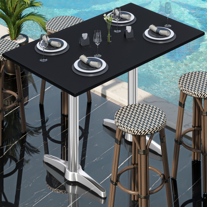 CPBL | HPL Compact Bistro Mesa Alta | 130 x 80 x 110 cm | Negro / Plata | Rectangular