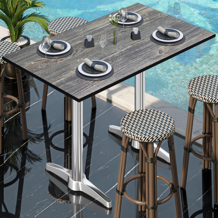 CPBL | HPL Compact Bistro Stehtabel | 120 x 70 x 110 cm | Rustikalsk fyrretræ / Sølv | Firkantet CPBL | HPL Compact Bistro Stehtabel | 120 x 70 x 110 cm | Rustikalsk fyrretræ / Sølv | Firkantet