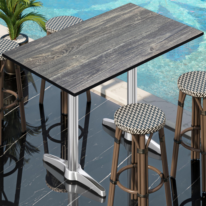 CPBL | HPL Compact Bistro Stehtabel | 120 x 70 x 110 cm | Rustikalsk fyrretræ / Sølv | Firkantet CPBL | HPL Compact Bistro Stehtabel | 120 x 70 x 110 cm | Rustikalsk fyrretræ / Sølv | Firkantet