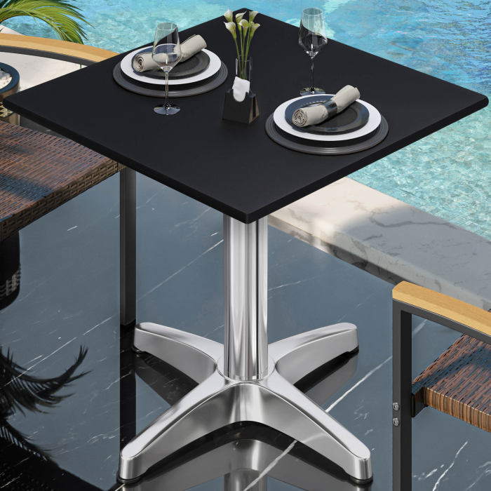 CPBL | HPL Bistro Table | W:D:H 70 x 70 x 78 cm | Black / Aluminium | Foldable + additional weight | Square