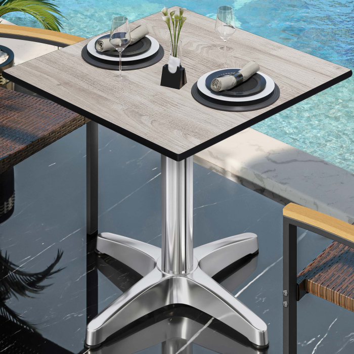 CPBL | HPL Bistro table | W:D:H 70 x 70 x 78 cm | Oak-white / aluminium | Folding + additional weight | Square