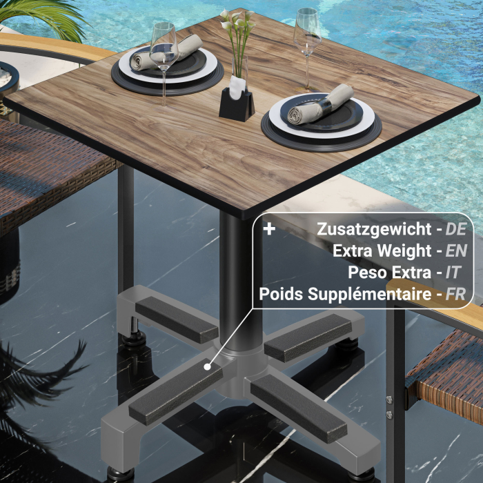 CPBC | HPL Bistro Table | W:D:H 70 x 70 x 78 cm | Sheesham / Aluminium | Foldable + additional weight | Square