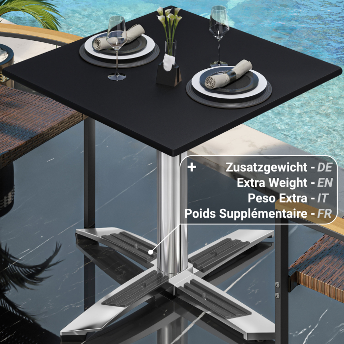 CPTG | Bistrobord | B:D:H 70 x 70 x 75 cm | Svart / aluminium | Sammenleggbar/tilleggsvekt