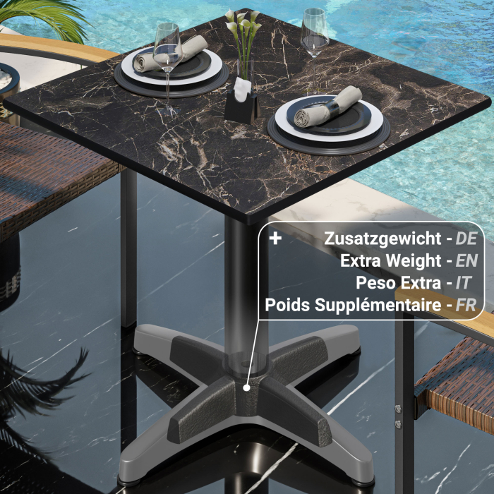 CPBL | HPL Bistro Table | B:D:H 70 x 70 x 78 cm | Cappuccino Marble / Aluminium Black | Foldbar + ekstra vægt | Firkantet