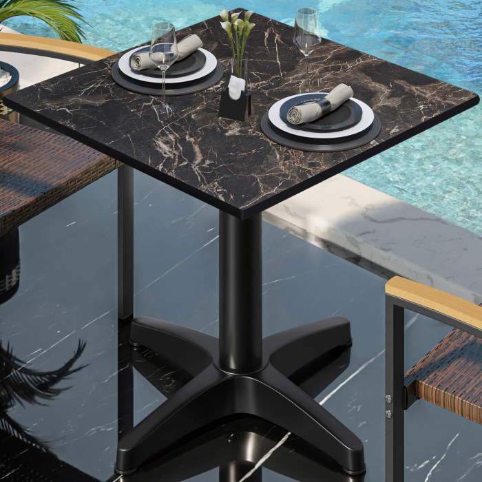 CPBL | HPL Bistro Table | B:D:H 70 x 70 x 78 cm | Cappuccino Marble / Aluminium Black | Foldbar + ekstra vægt | Firkantet