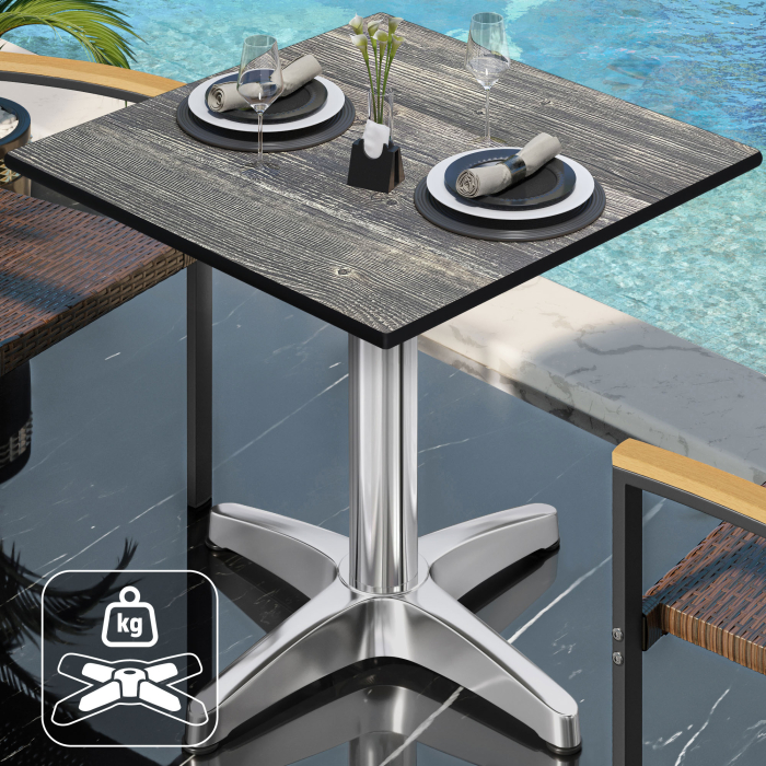 CPBL | Tavolo bistrot in HPL | L:P:H 70 x 70 x 78 cm | pino rustico / alluminio | peso aggiuntivo | quadrato CPBL | Tavolo bistrot in HPL | L:P:H 70 x 70 x 78 cm | pino rustico / alluminio | peso aggiuntivo | quadrato