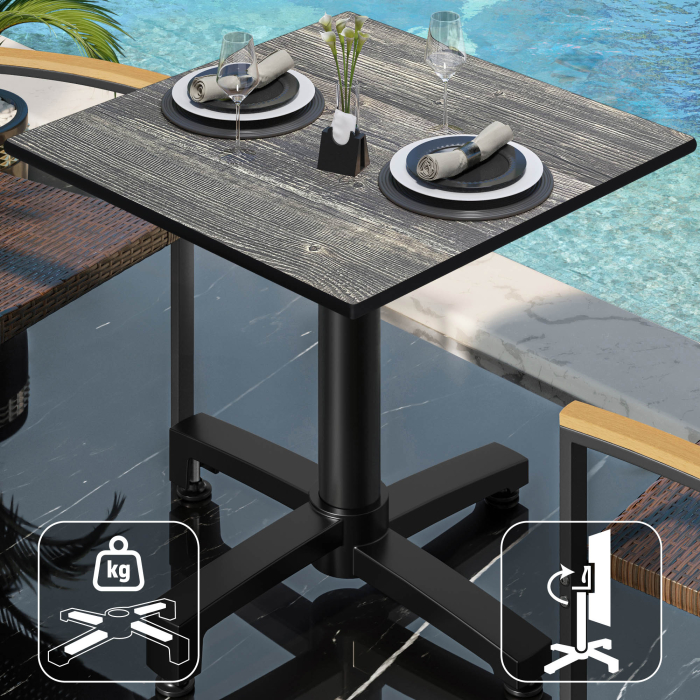 CPBC | Tavolo da bistrot in HPL | L:P:H 70 x 70 x 78 cm | Pino rustico / Alluminio | Pieghevole + peso aggiuntivo | Quadrato CPBC | Tavolo da bistrot in HPL | L:P:H 70 x 70 x 78 cm | Pino rustico / Alluminio | Pieghevole + peso aggiuntivo | Quadrato