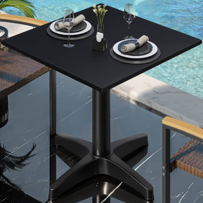 CPBL | HPL Bistrobord | B:D:H 70 x 70 x 78 cm | Svart / Aluminium | Fällbart + extra vikt | Fyrkantigt
