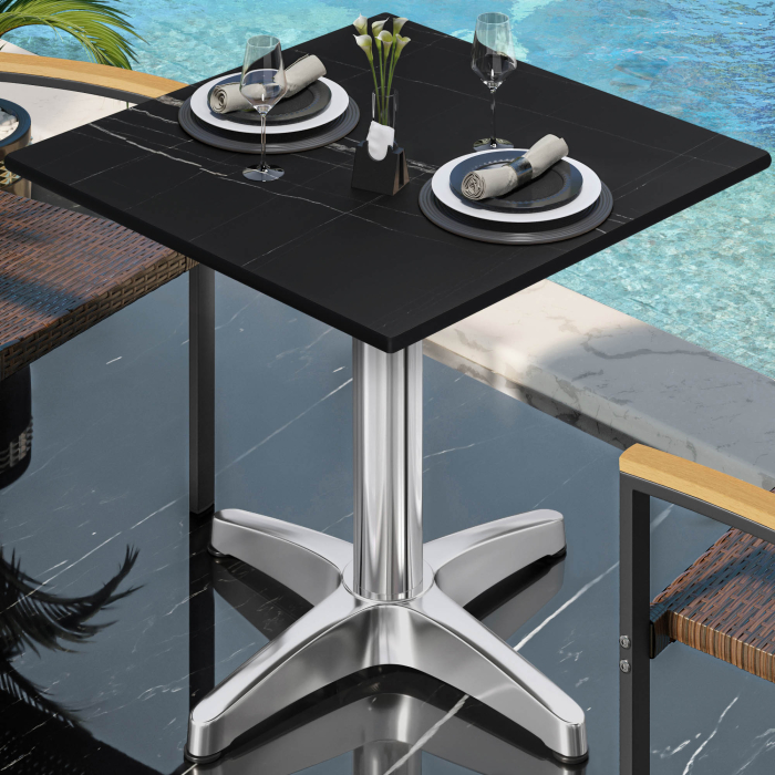 CPBL | HPL Bistrobord | B:D:H 70 x 70 x 78 cm | Svart marmor / aluminium | Fällbart + extra vikt | Fyrkantigt CPBL | HPL Bistrobord | B:D:H 70 x 70 x 78 cm | Svart marmor / aluminium | Fällbart + extra vikt | Fyrkantigt