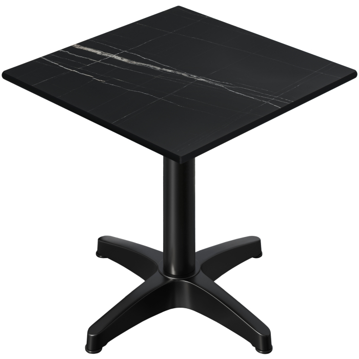 CPBL | HPL bistrobord | B:D:H 70 x 70 x 78 cm | sort marmor / sort aluminium | ekstra vægt | firkantet